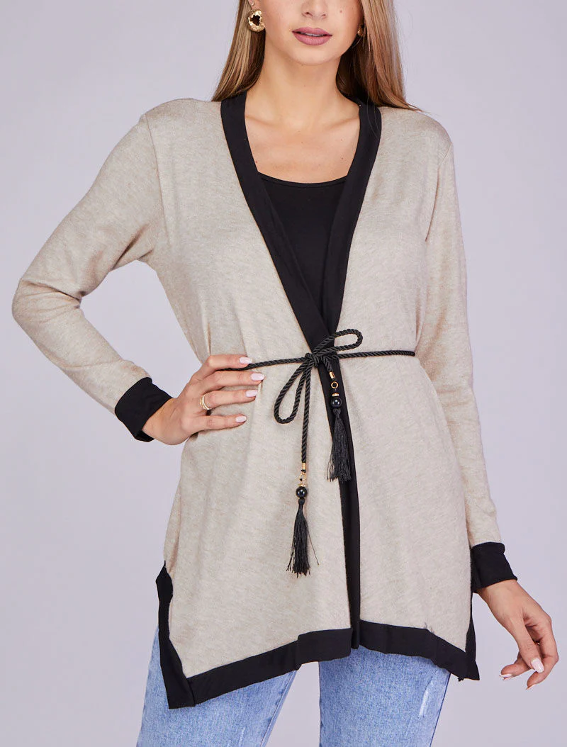 Pull trompe l'oeil stijl asymmetrisch vest - Beige