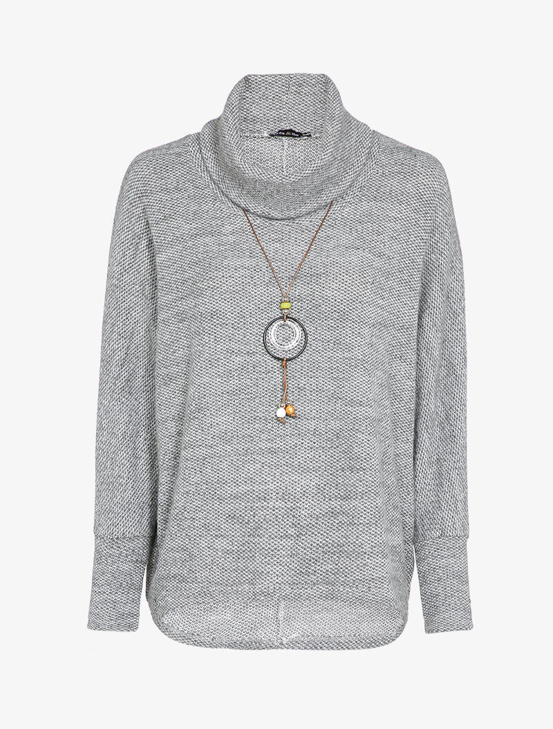 Gebreide coltrui met vleermuismouwen en ketting - Grijs - Image 2