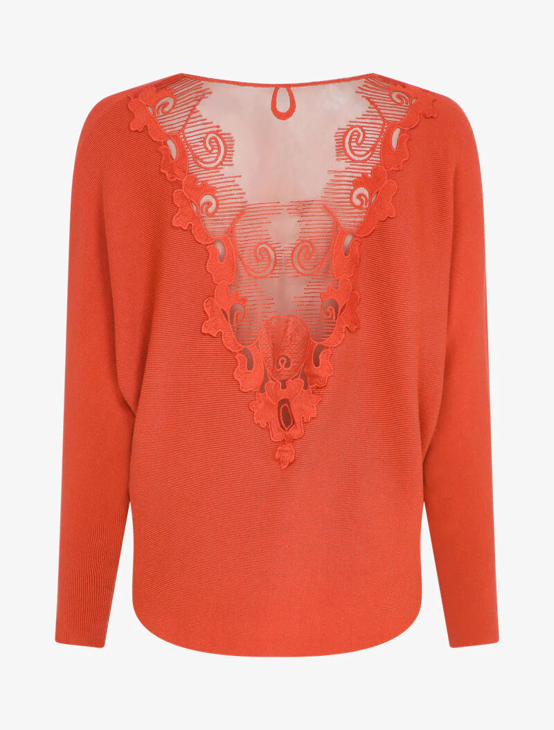 Vleermuis trui met kant aan de achterkant - Rood - Image 2