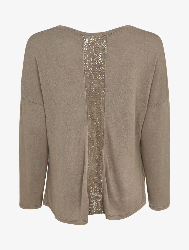 Vloeiende trui met zakken en rug met pailletten detail - Taupe - Image 2