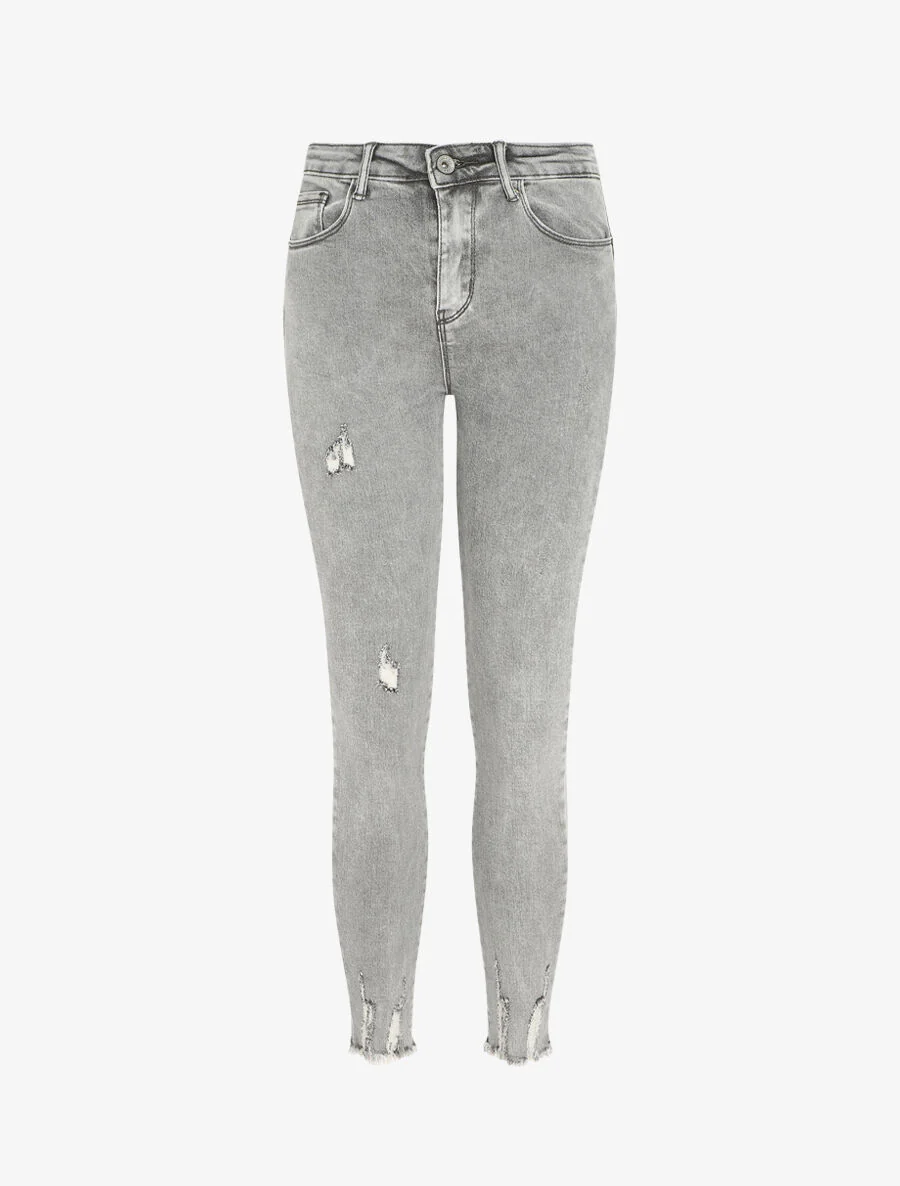 Push jeans met gerafelde randen. skinny fit - Grijs
