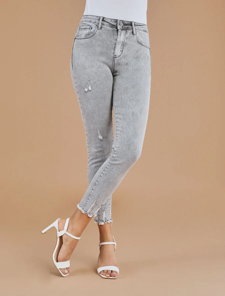 Push jeans met gerafelde randen. skinny fit - Grijs - Image 4