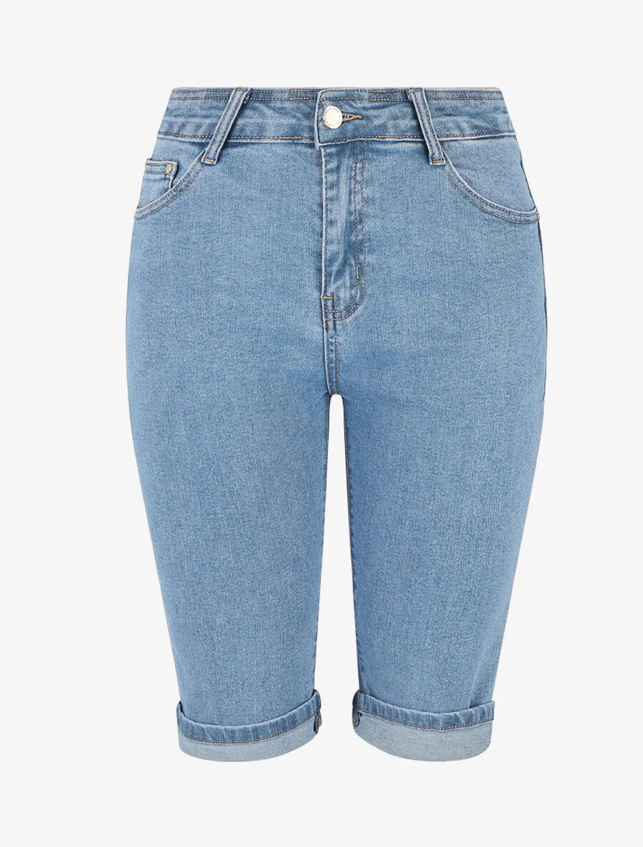 Push-up bermuda met recht afgesneden zomen - Blauw