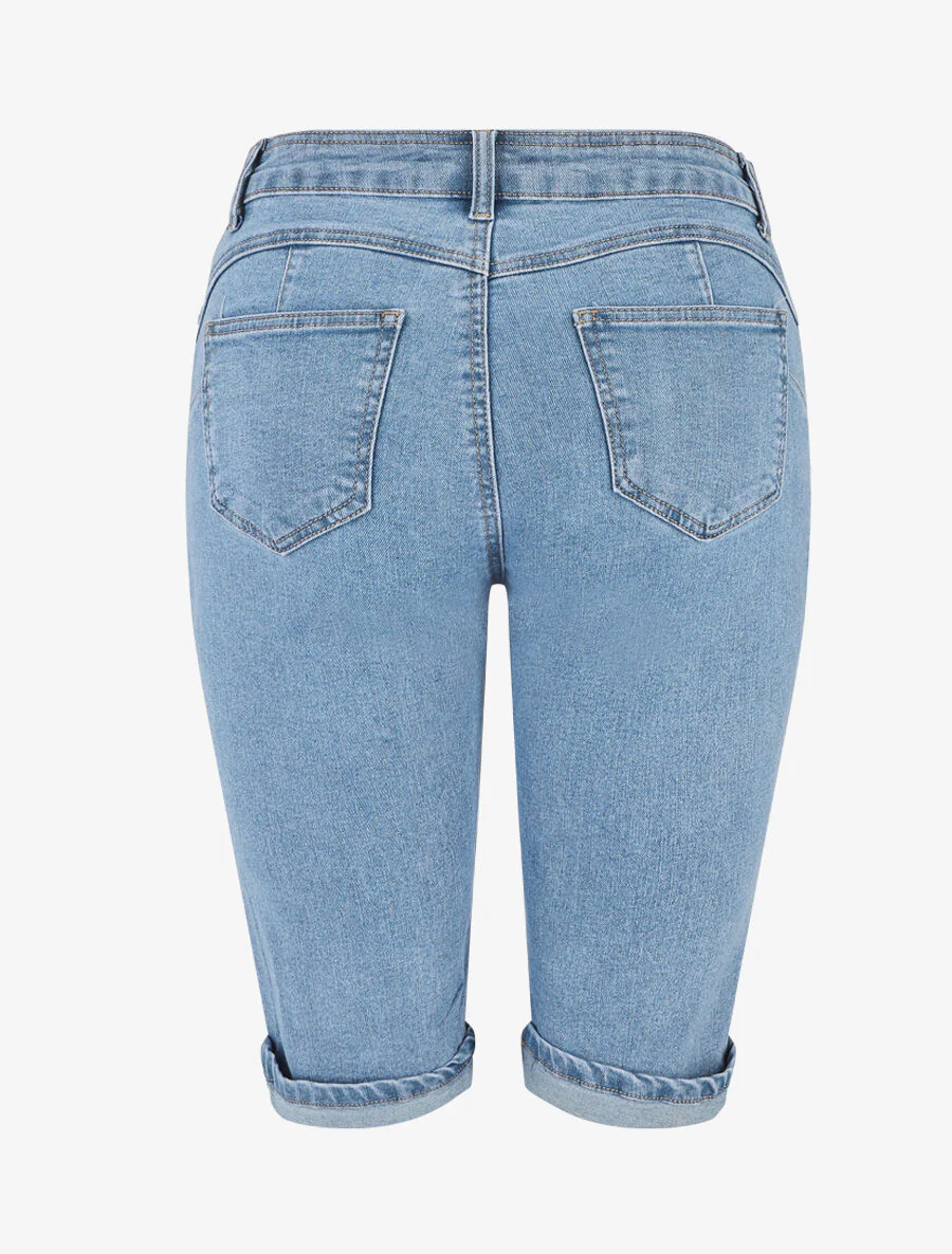 Push-up bermuda met recht afgesneden zomen - Blauw - Image 2