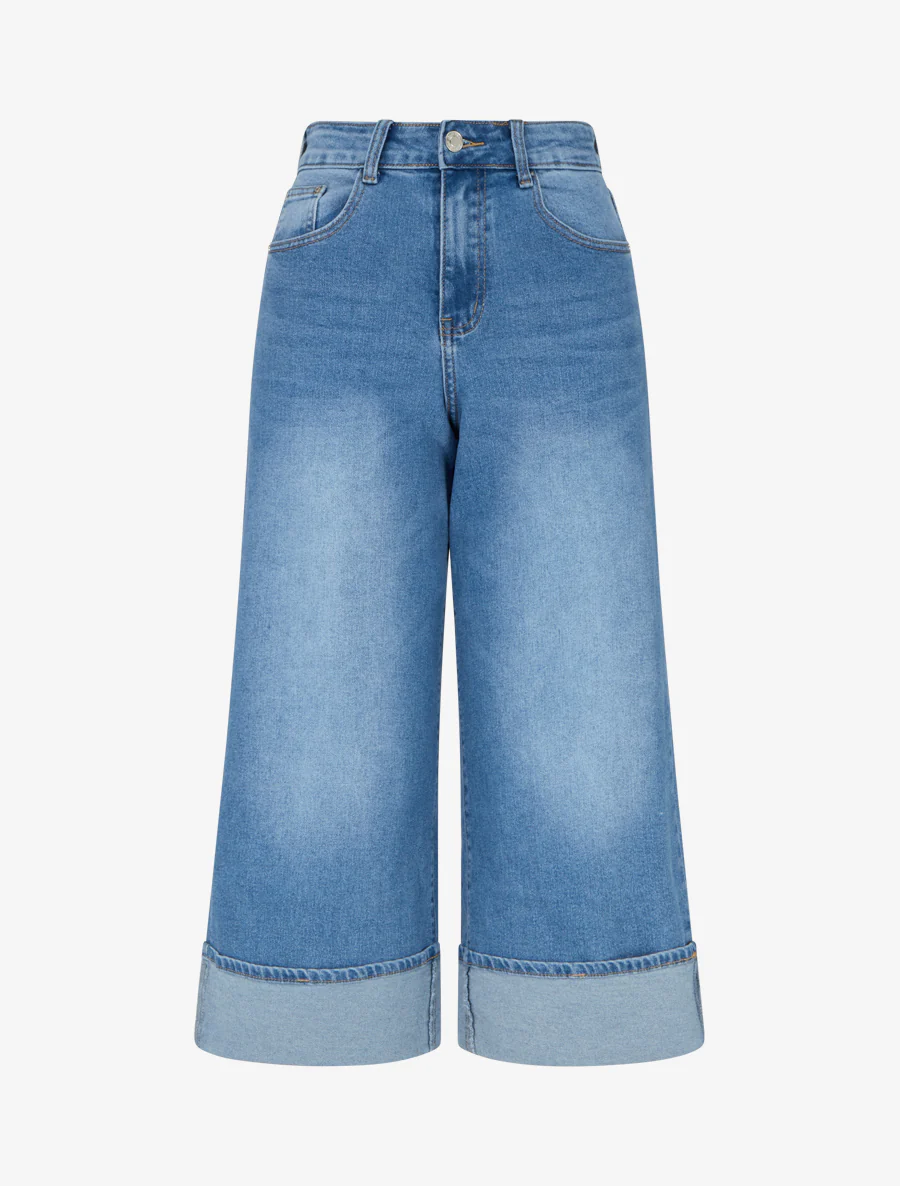 Push-up capribroek met omgeslagen zoom - Blauw