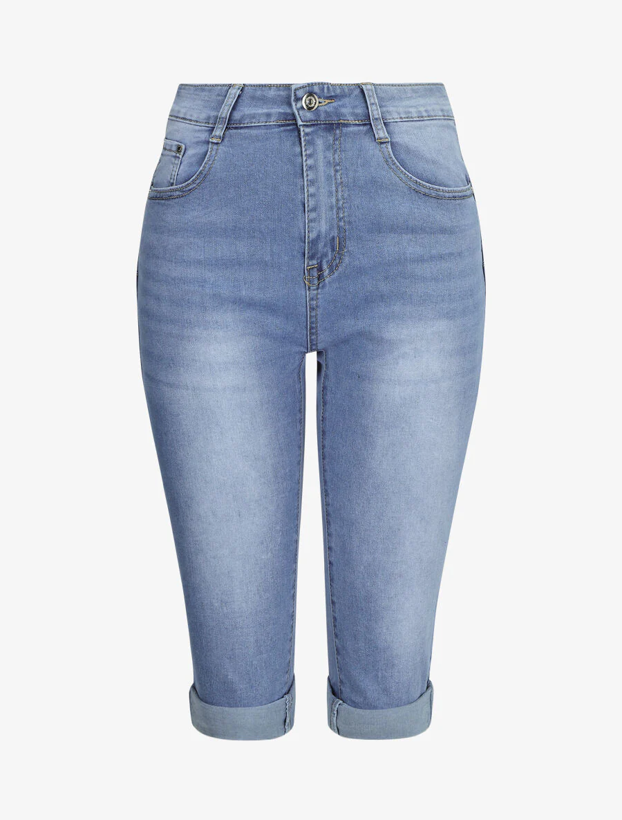 Push-up capribroek met zomen - Blauw denim