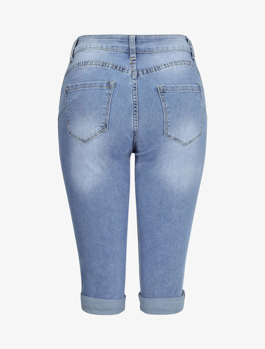 Push-up capribroek met zomen - Blauw denim - Image 2