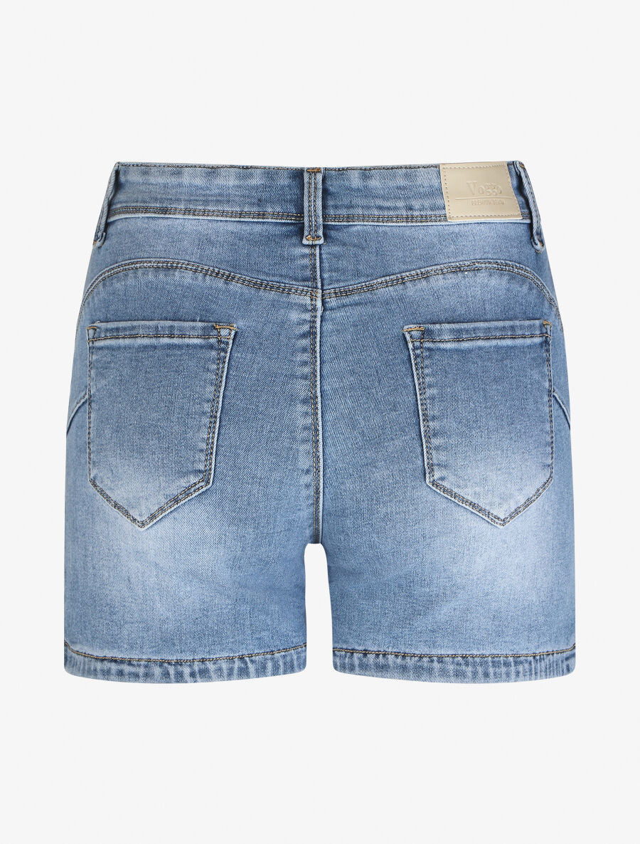 Push-up denim shorts met gekartelde randen - blauw - Image 2