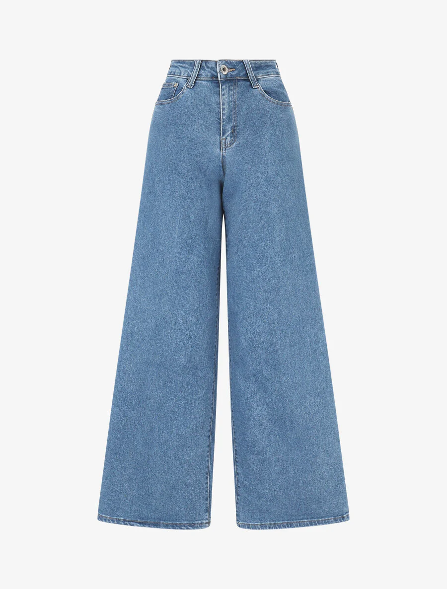Push-up jeans met rechte wijde pijpen - Blauw