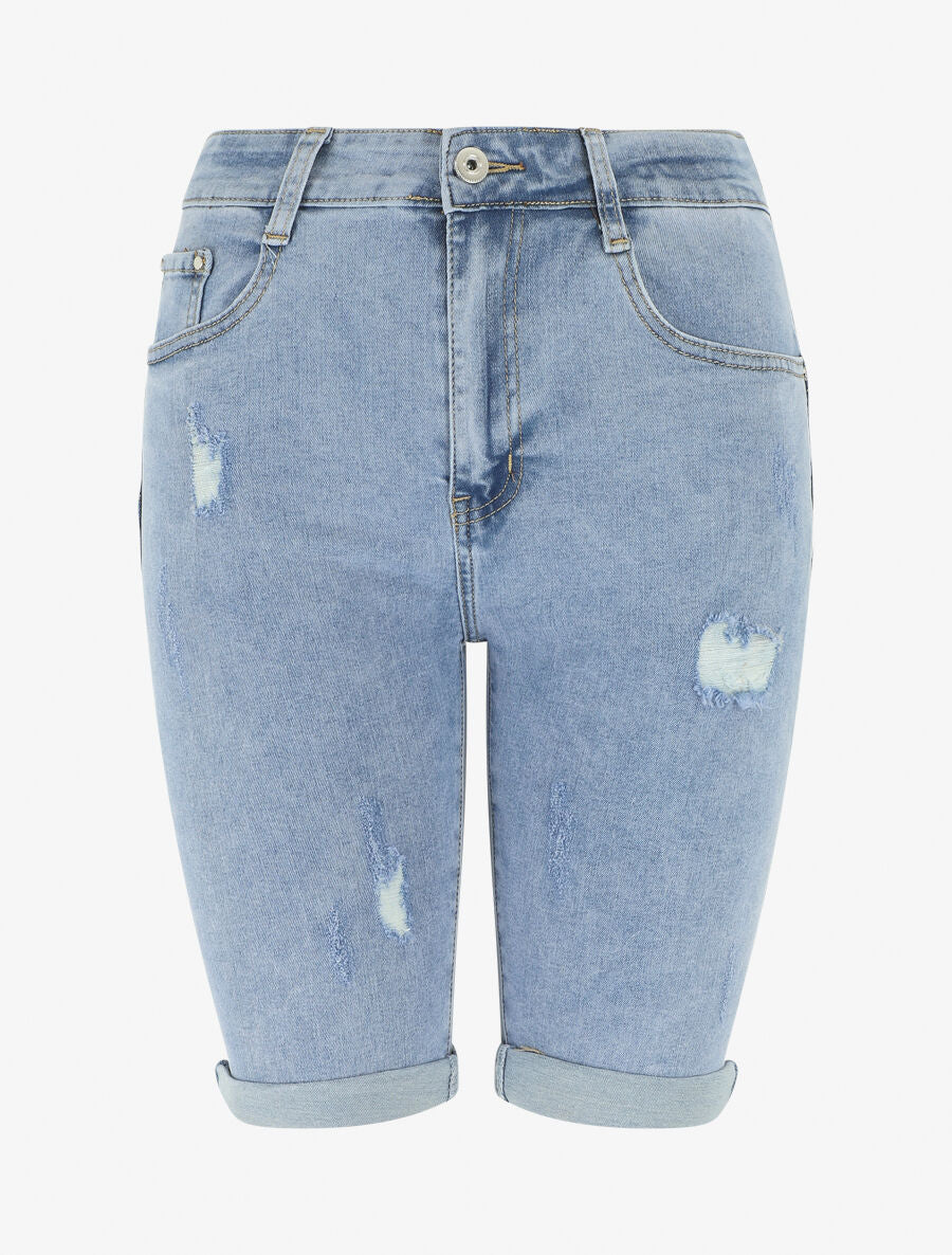 Push-up shorts met lichte scheuren - blauw