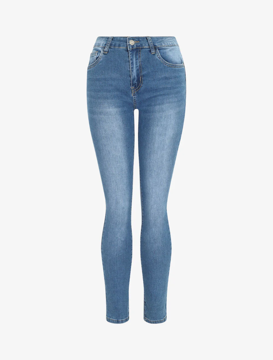Push-up skinny jeans met hoge taille - lichtblauw