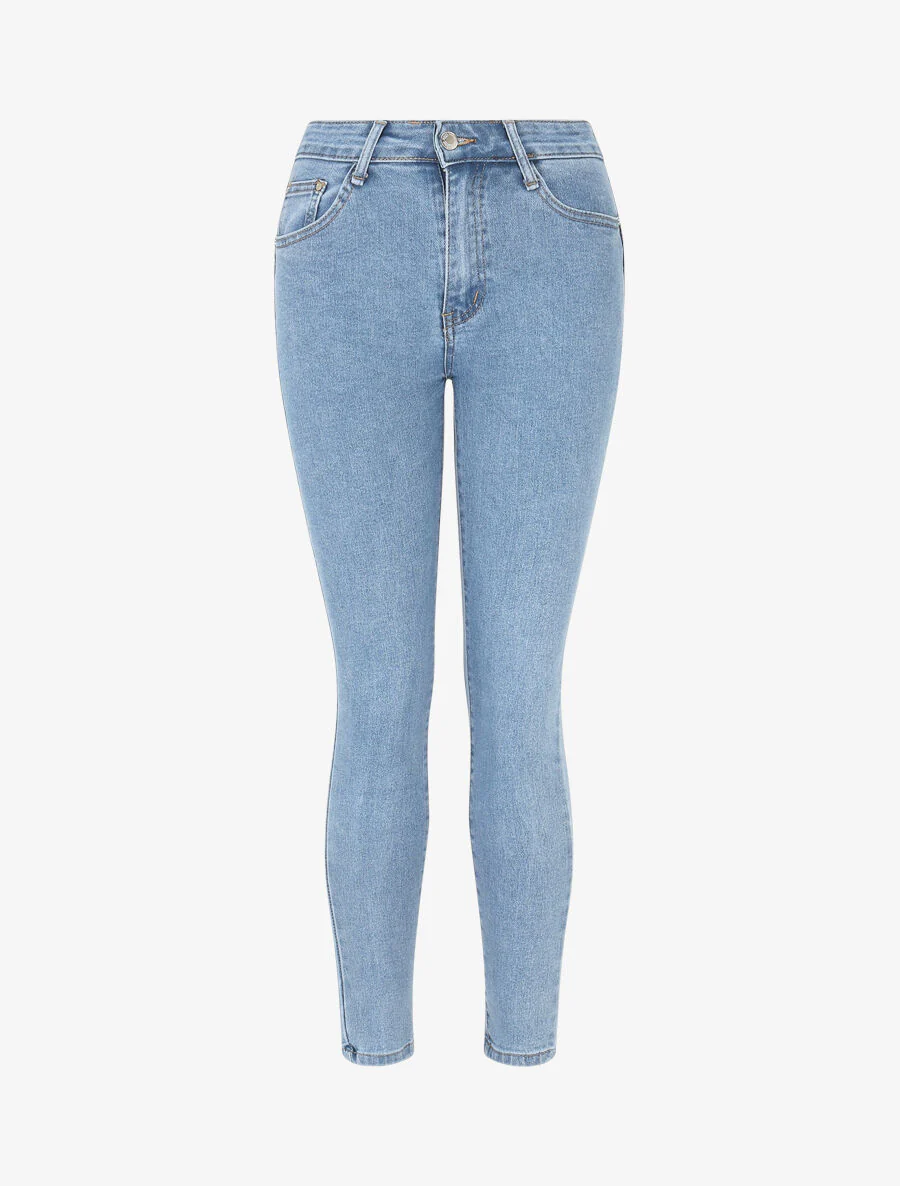 Push-up skinny jeans met hoge taille - Lichtblauw
