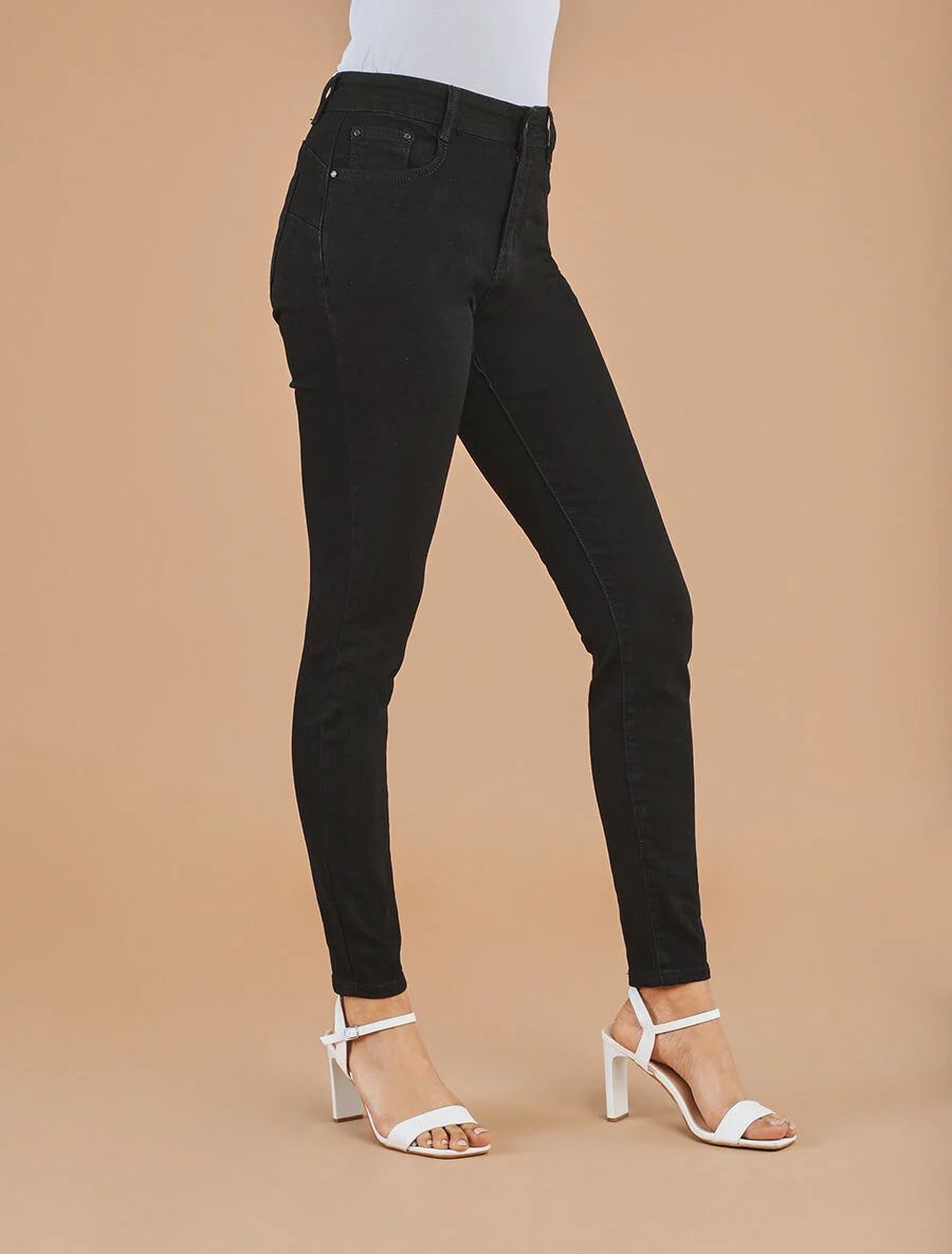 Push-up skinny jeans slim fit lichte stone wash - zwart - Image 4