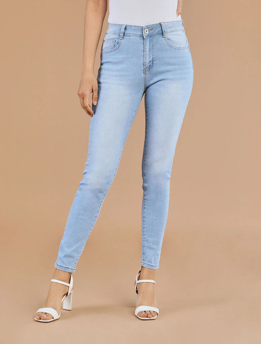 Push-up skinny jeans slim fit stone washed - Hemelsblauw - Image 4