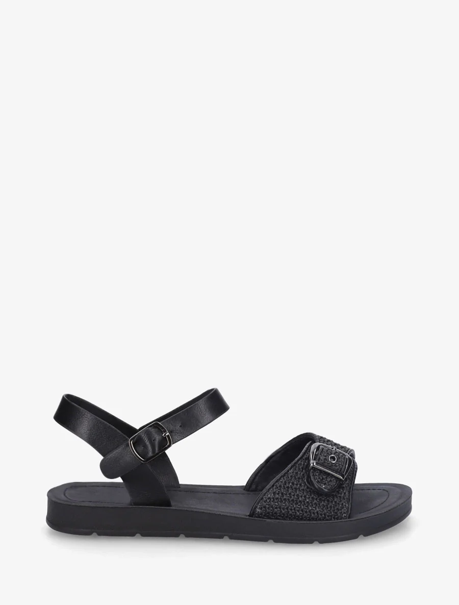 Raffia-effect sandalen met bandje - Zwart