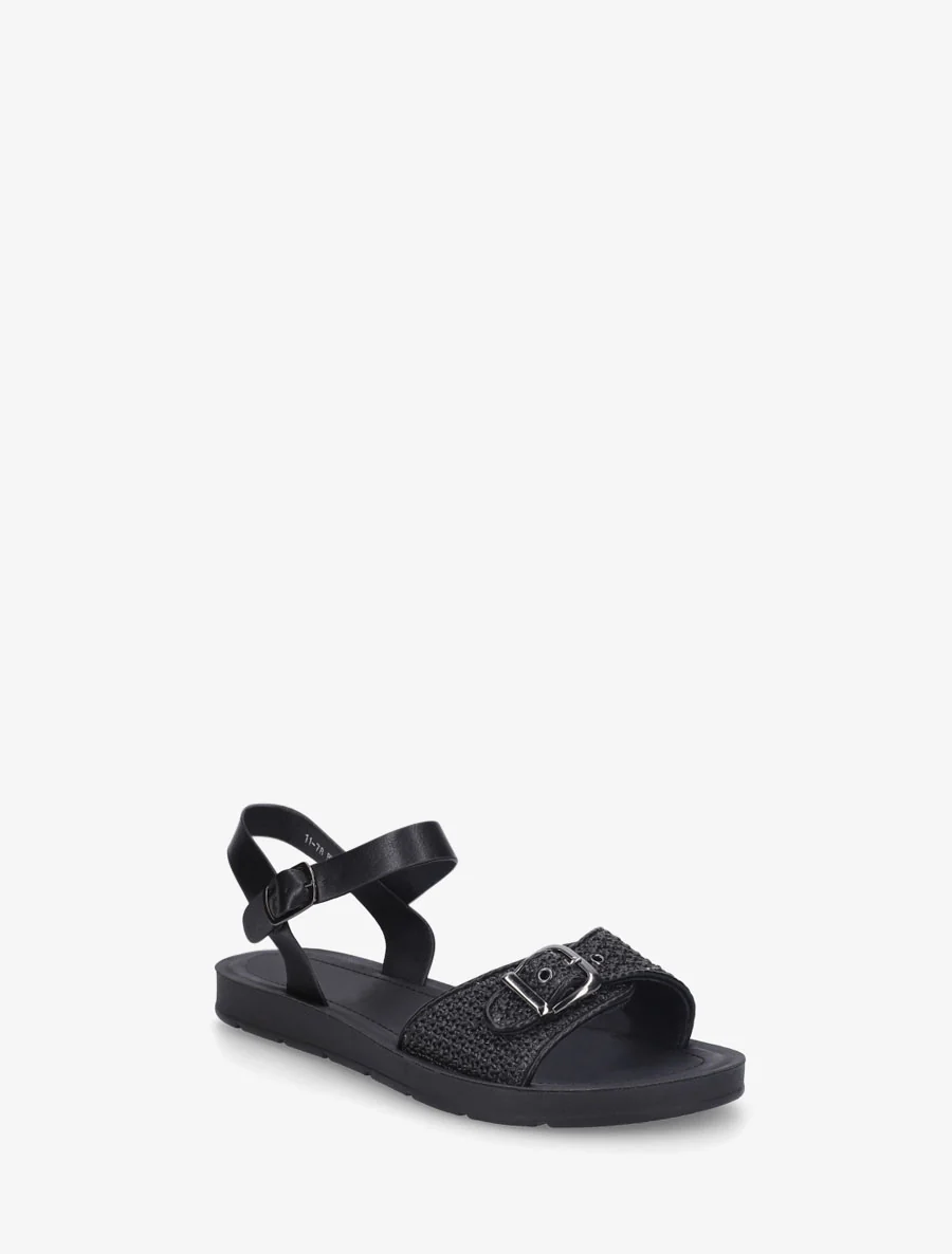 Raffia-effect sandalen met bandje - Zwart - Image 2