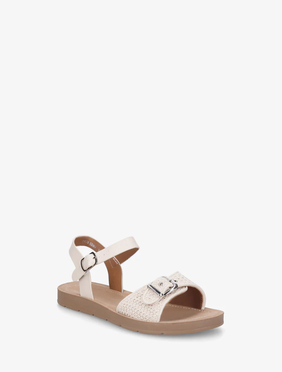 Raffia-effect sandalen met bandje - Beige - Image 2