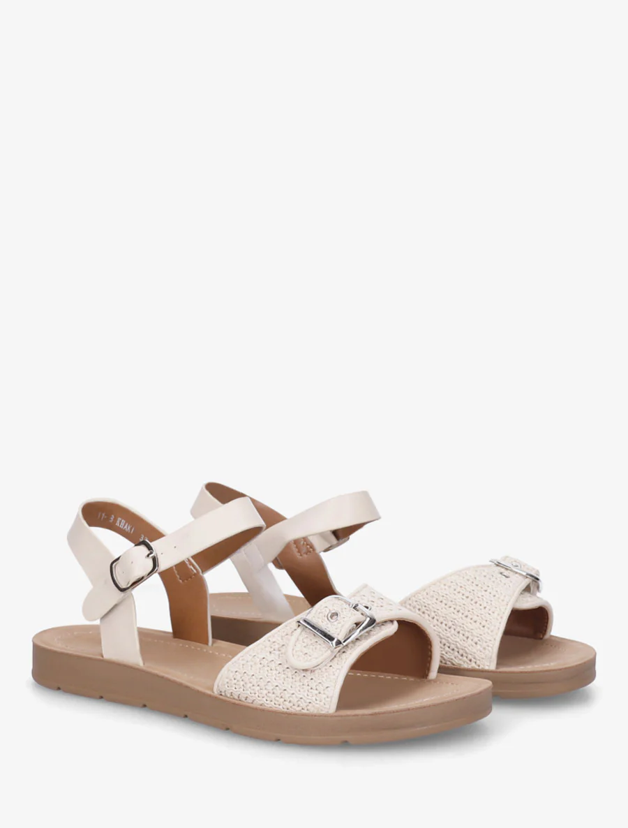 Raffia-effect sandalen met bandje - Beige - Image 4