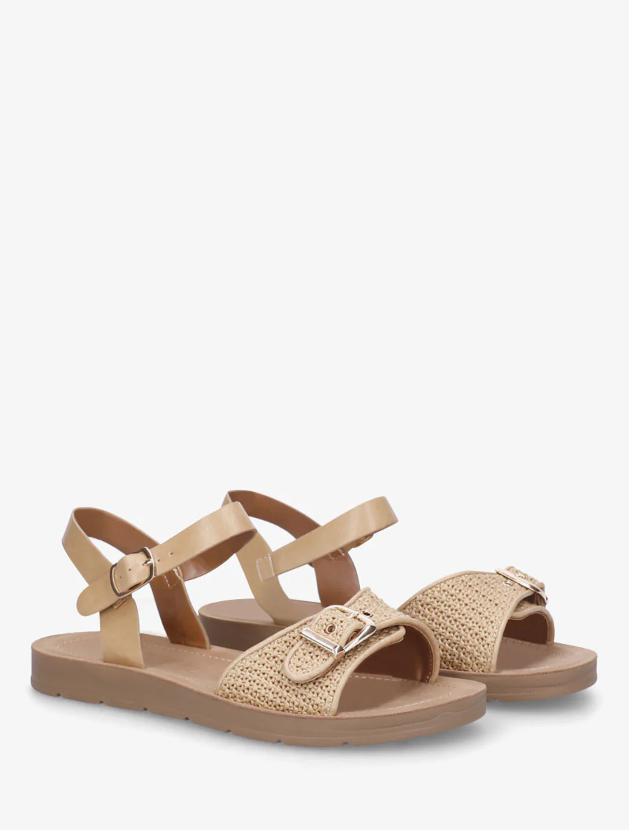Raffia-effect sandalen met bandje - Donker beige - Image 4