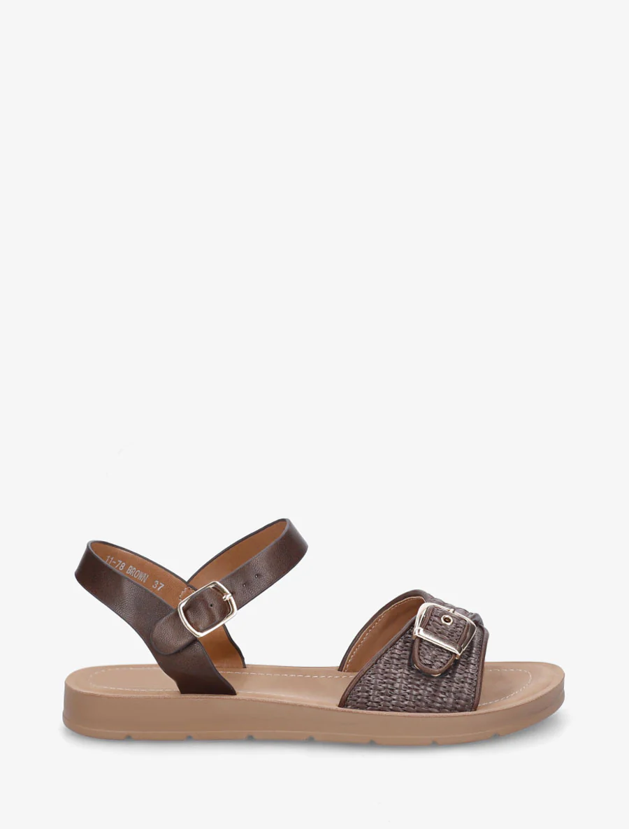 Raffia-effect sandalen met bandje - Bruin