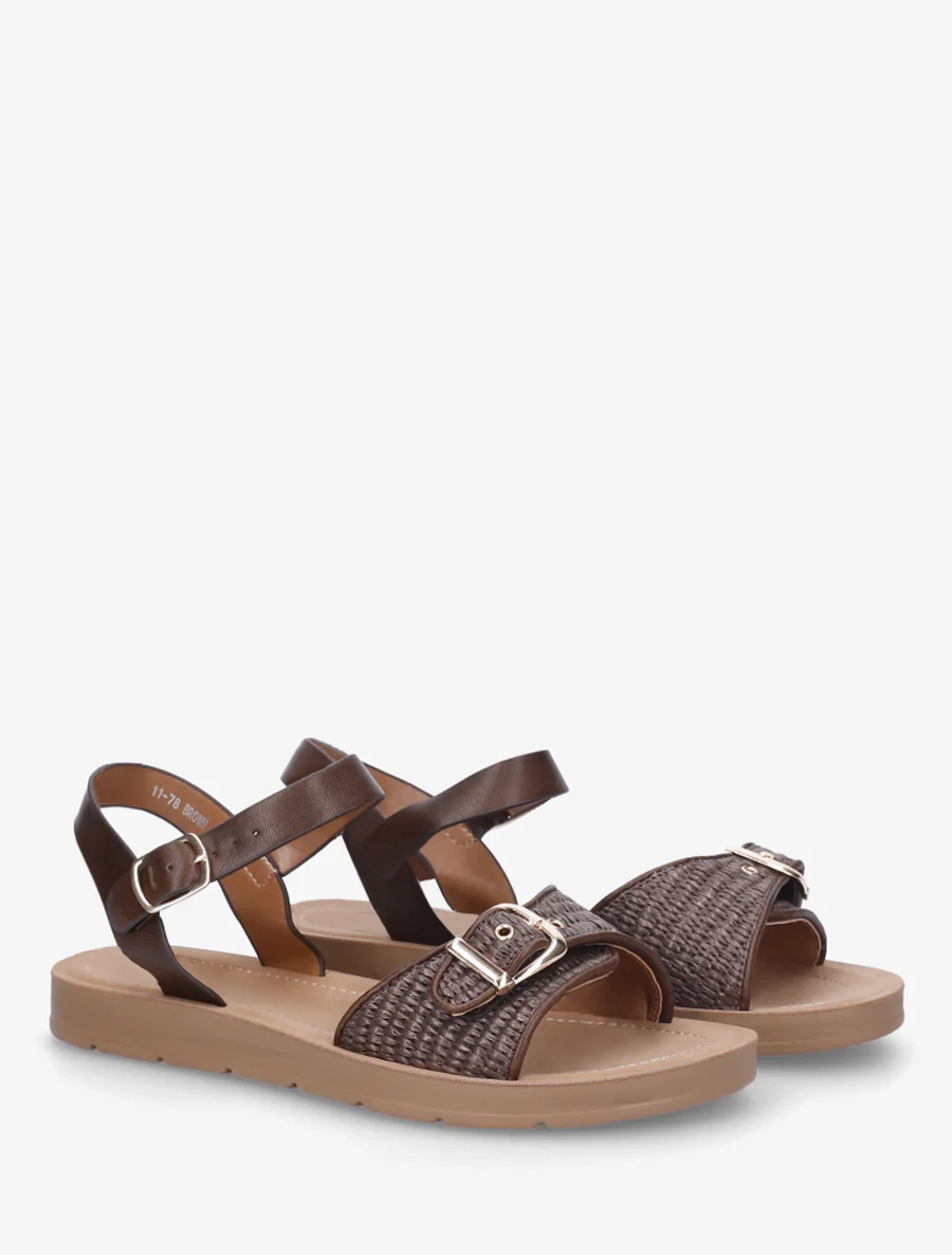Raffia-effect sandalen met bandje - Bruin - Image 4