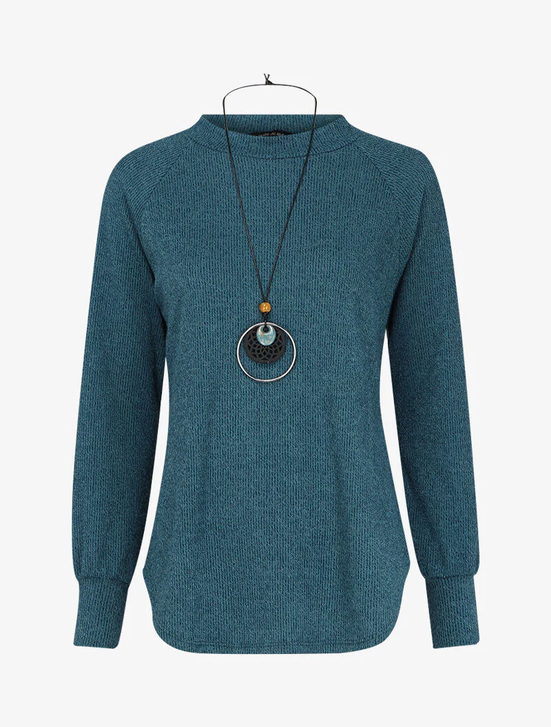 Geribbelde trui met raglanmouwen en afgeronde randen - Eendblauw