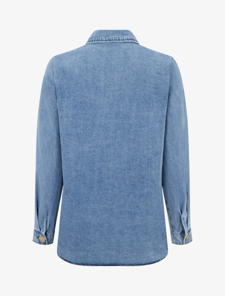 Recht denim overhemd met gestileerde knopen - Blauw - Image 2