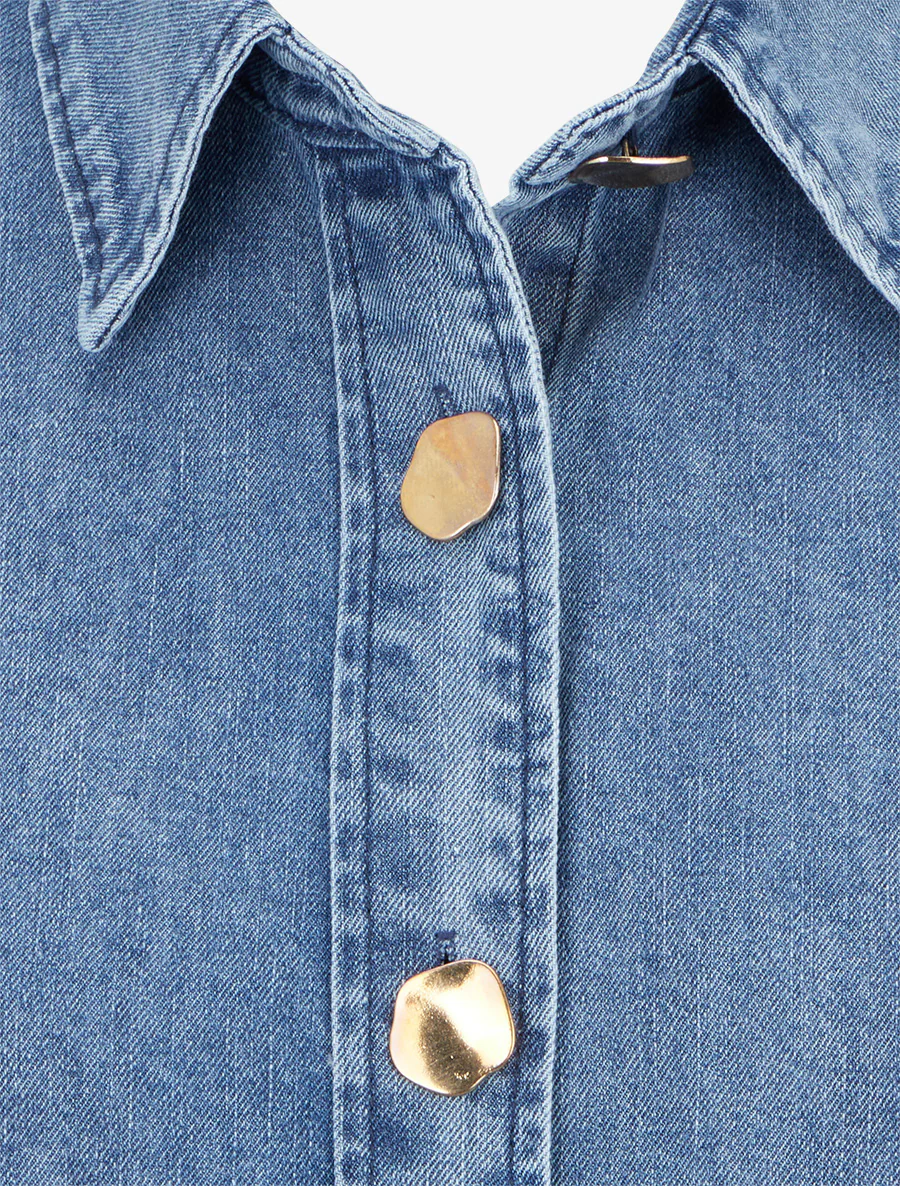 Recht denim overhemd met gestileerde knopen - Blauw - Image 3