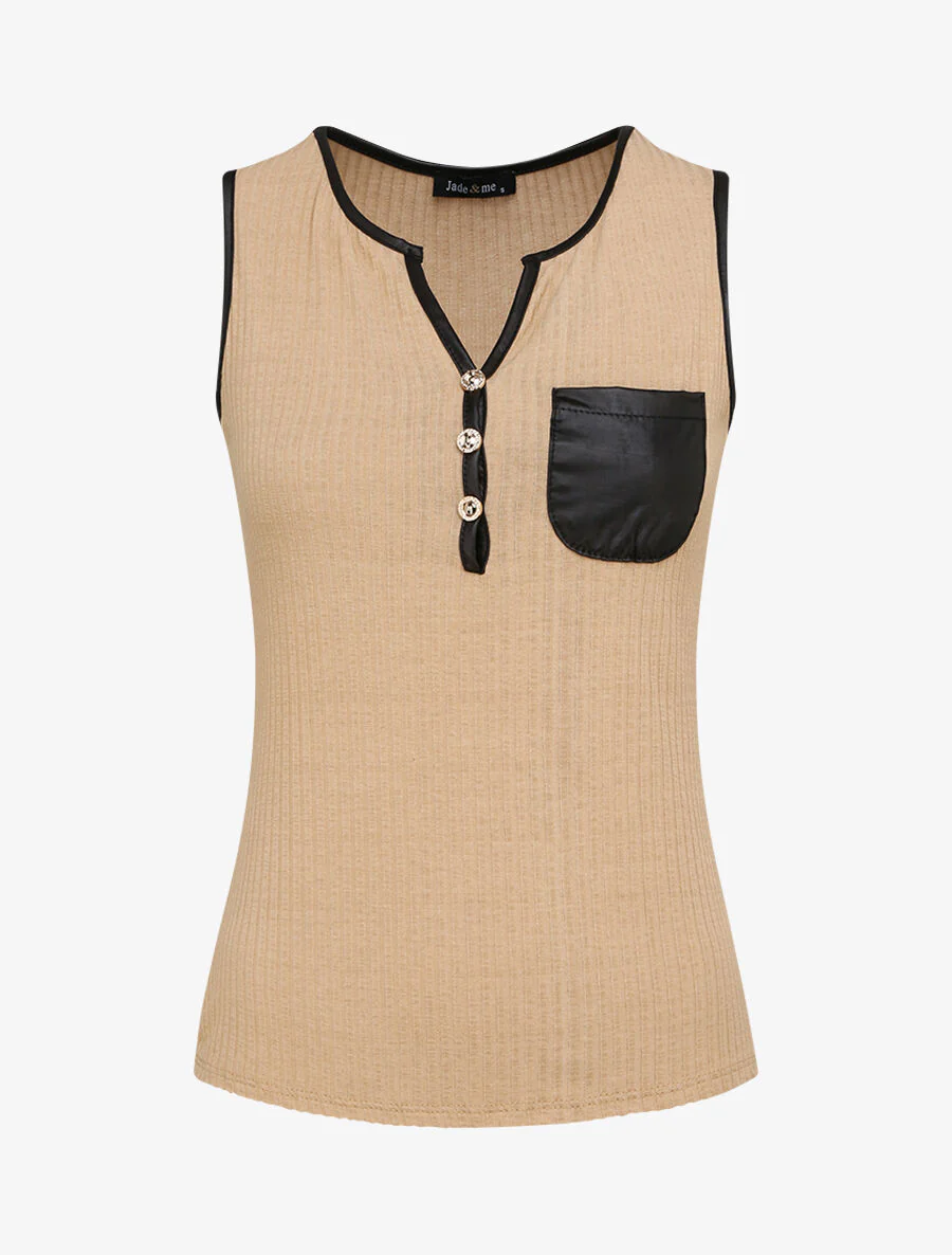 Recht eenkleurig T-shirt met borstzak - Beige
