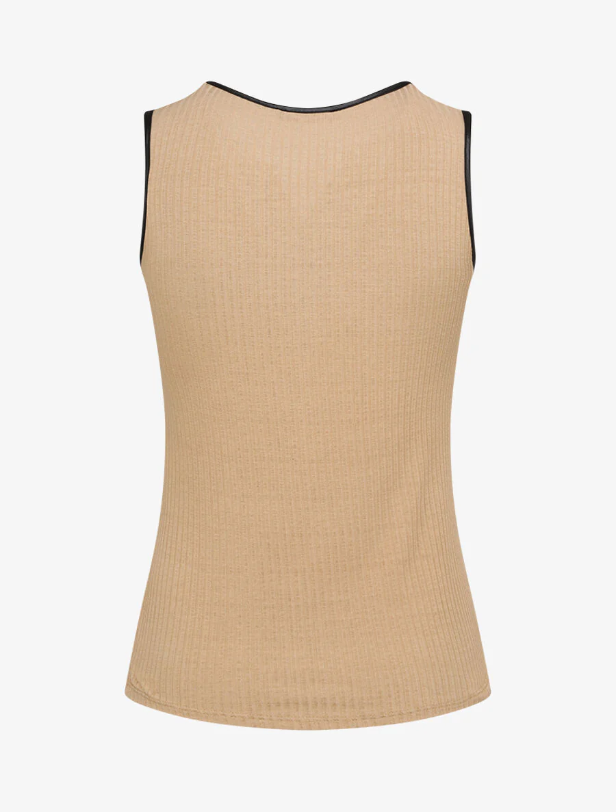 Recht eenkleurig T-shirt met borstzak - Beige - Image 2