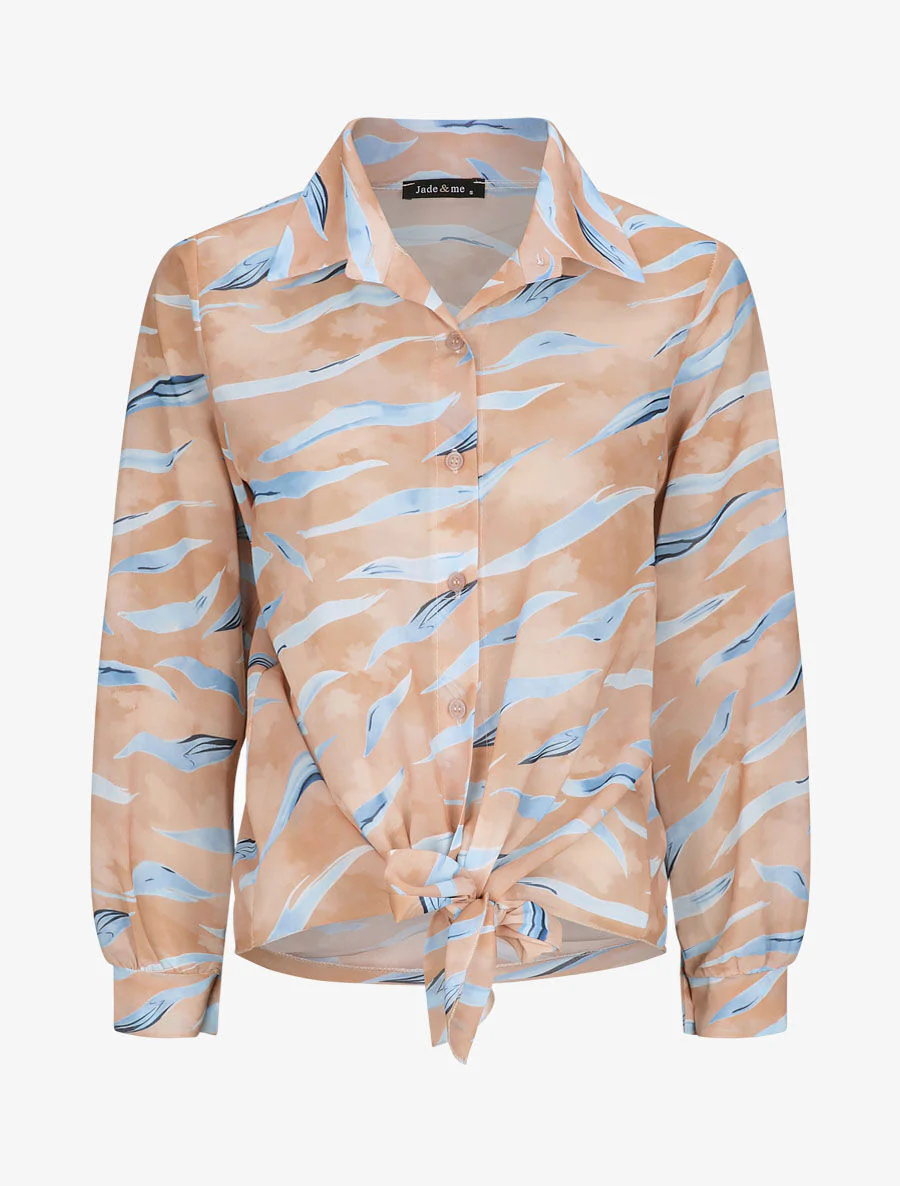 Recht gebonden gestreepte getatoeëerde shirt - Kameel