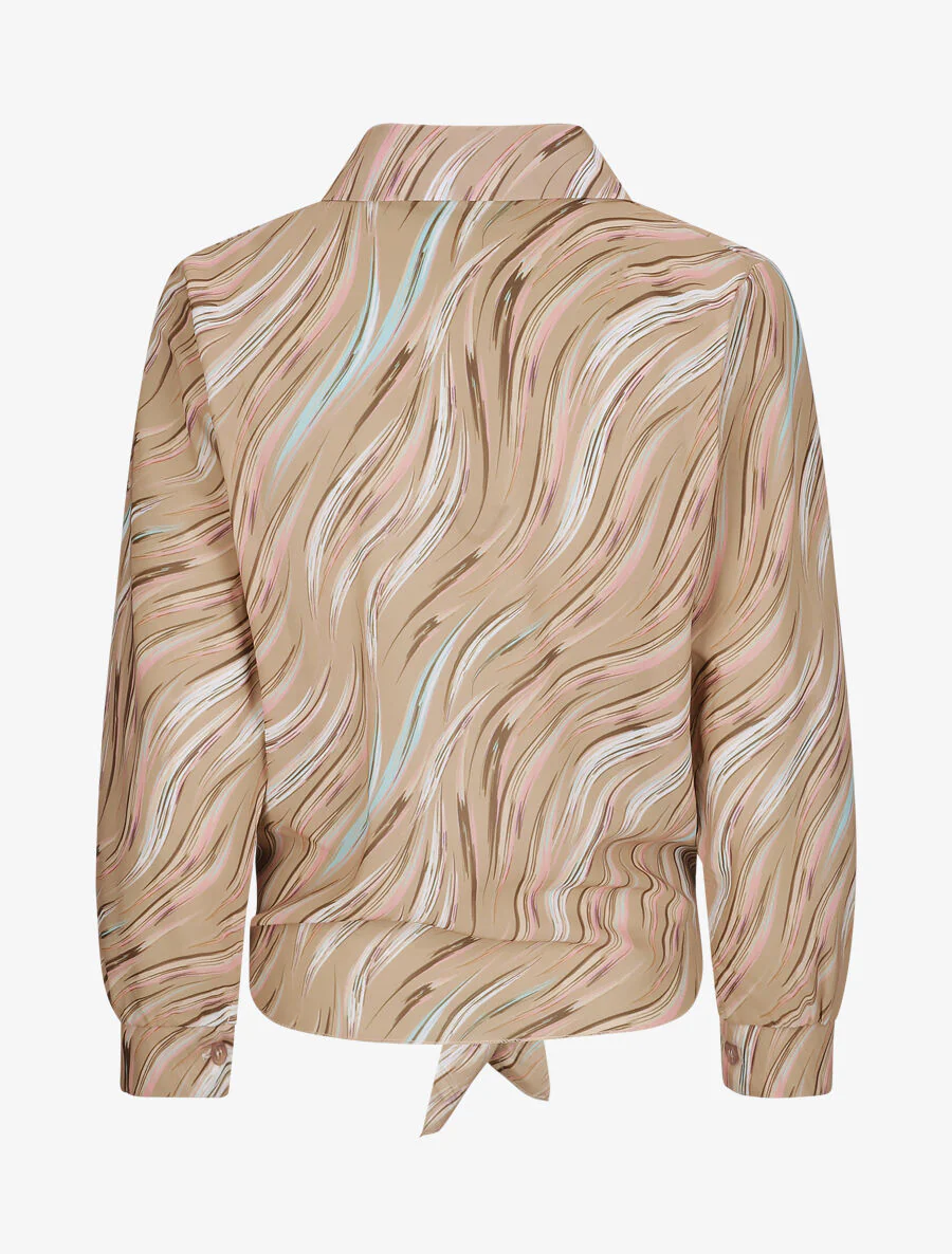Recht gebonden shirt met gestileerde lijnenprint - Kameel - Image 2