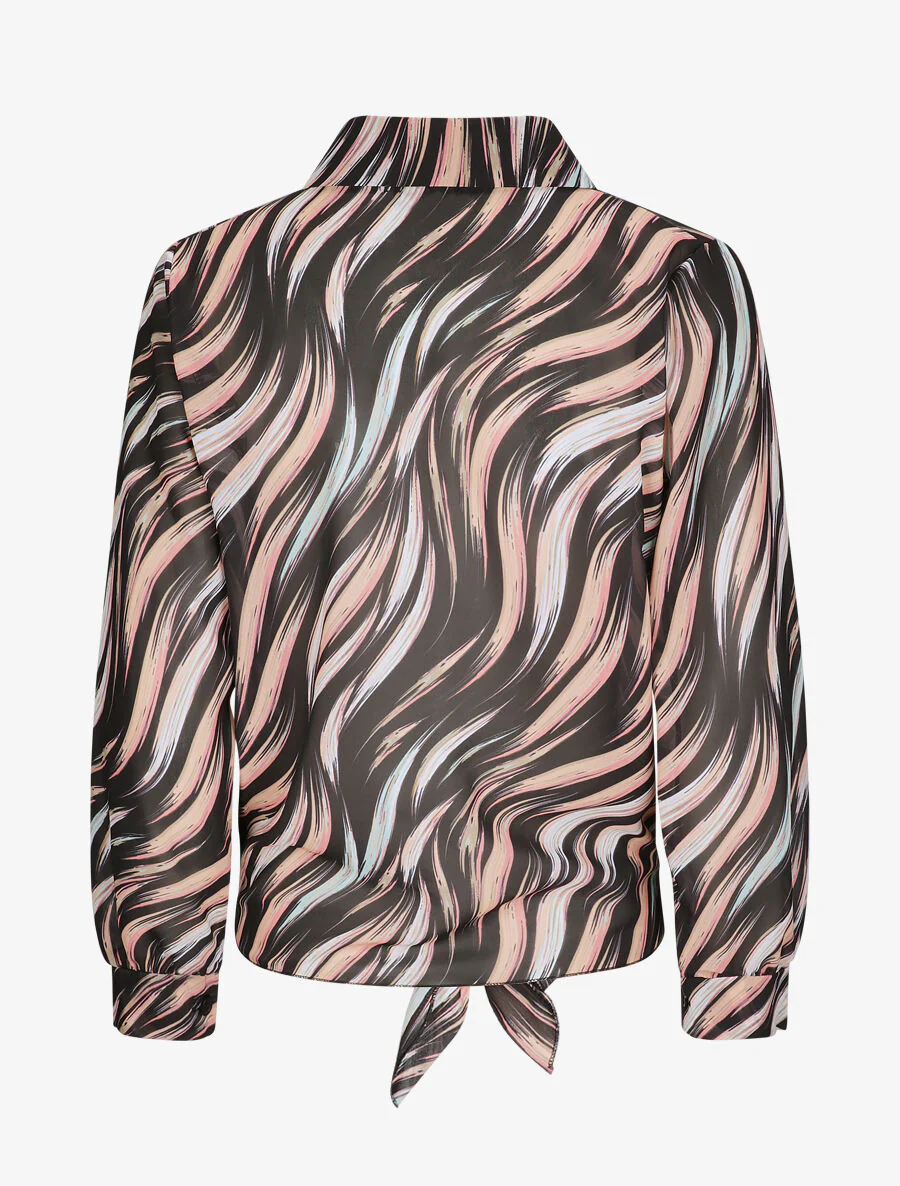 Recht gebonden shirt met gestileerde lijnenprint - Zwart - Image 2