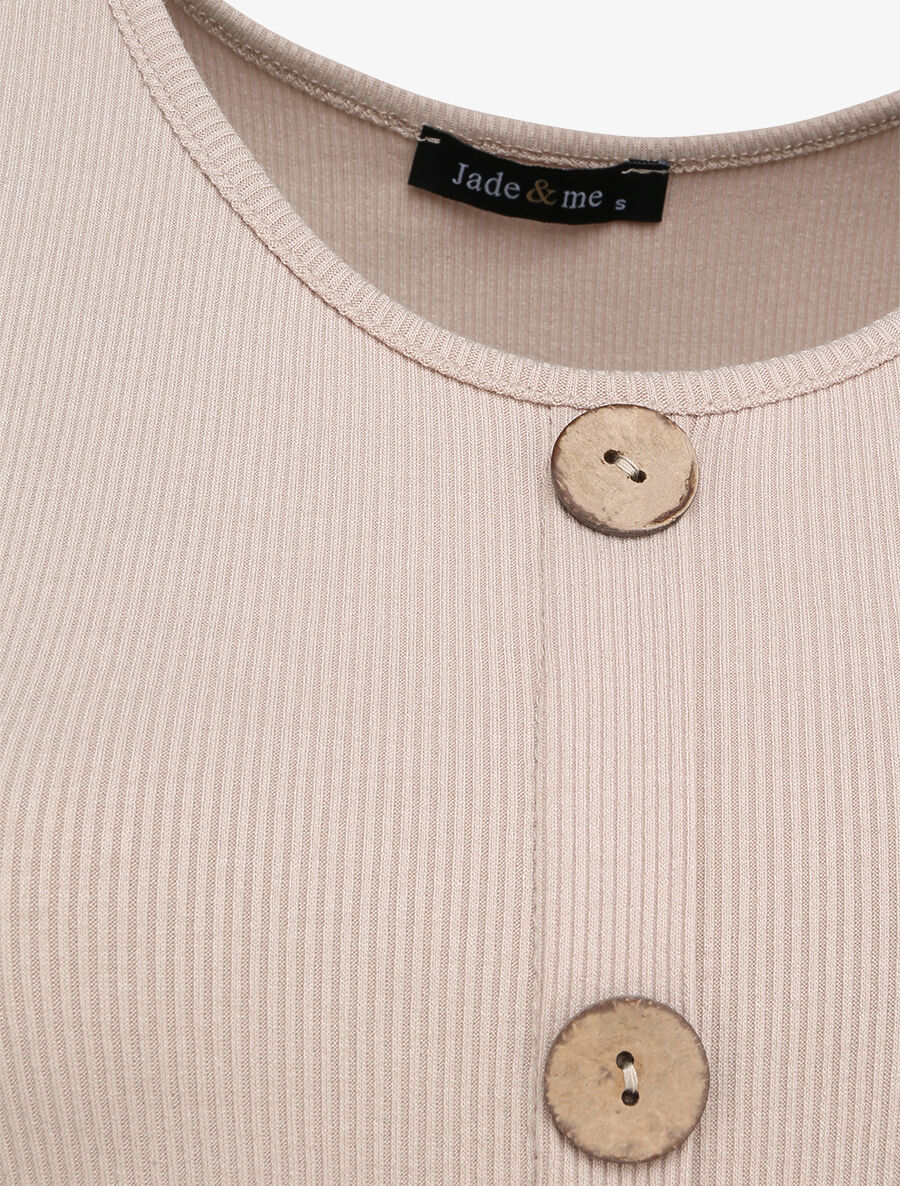 Recht gebreide gebutste singlet - Beige - Image 3
