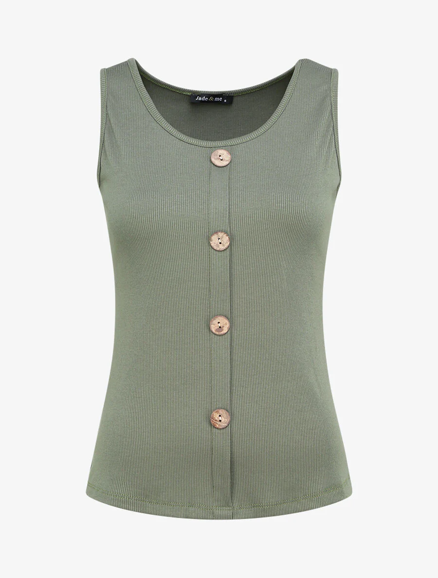Recht gebreide gebutste singlet - Khaki