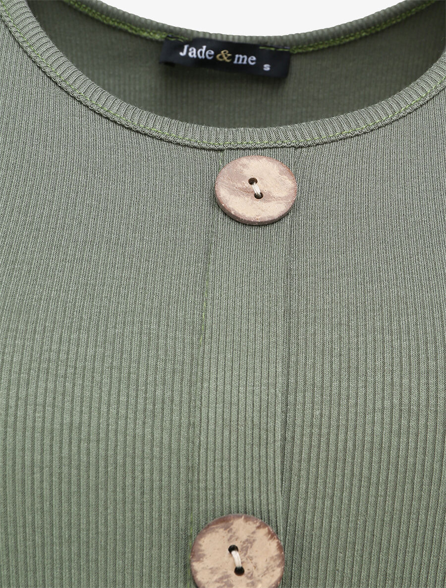 Recht gebreide gebutste singlet - Khaki - Image 3