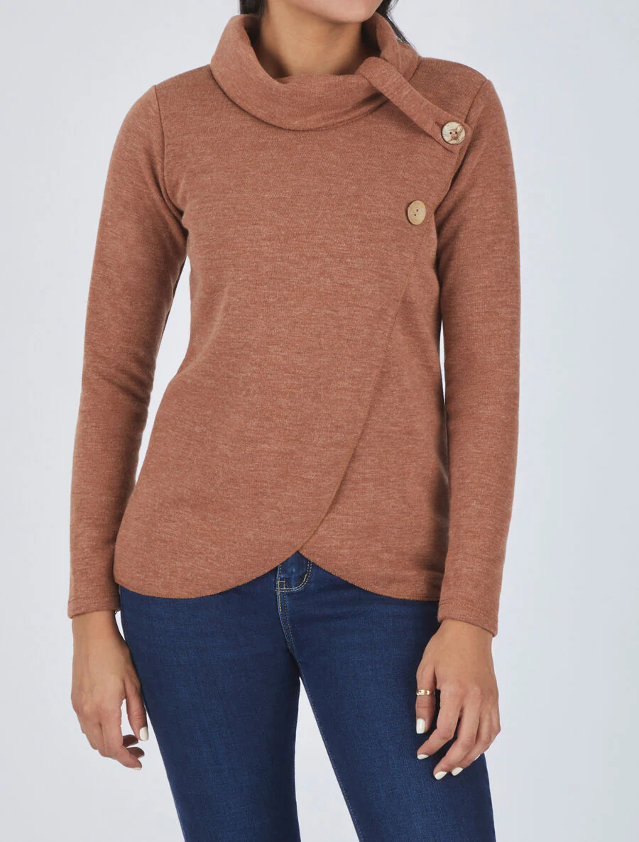 Recht geknoopt rollenkraag shirt - Camel - Image 4