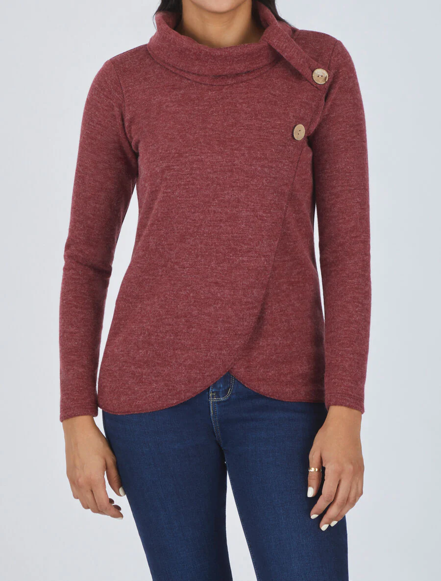 Recht geknoopt rollenkraag shirt - Bordeaux - Image 4