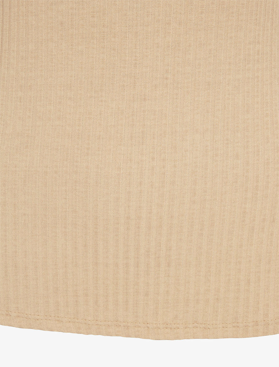 Recht geribbelde T-shirt met kanten kraag - Beige - Image 3