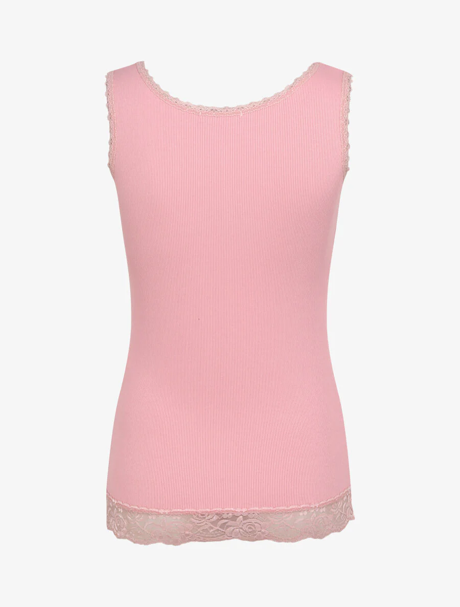Recht geribbelde tanktop met kanten randen - Oudroze - Image 2