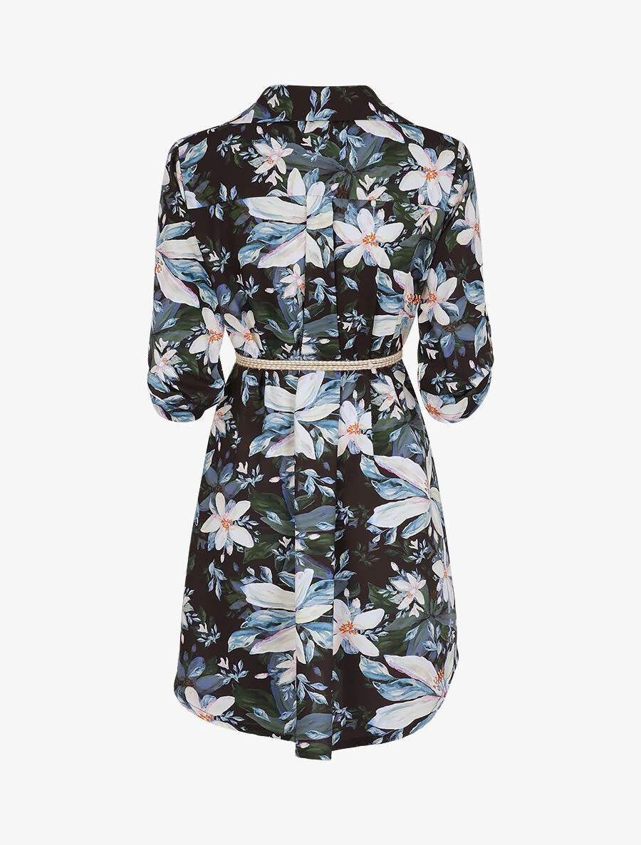 Recht geruite bloemen lis shirt jurk - Zwart - Image 2