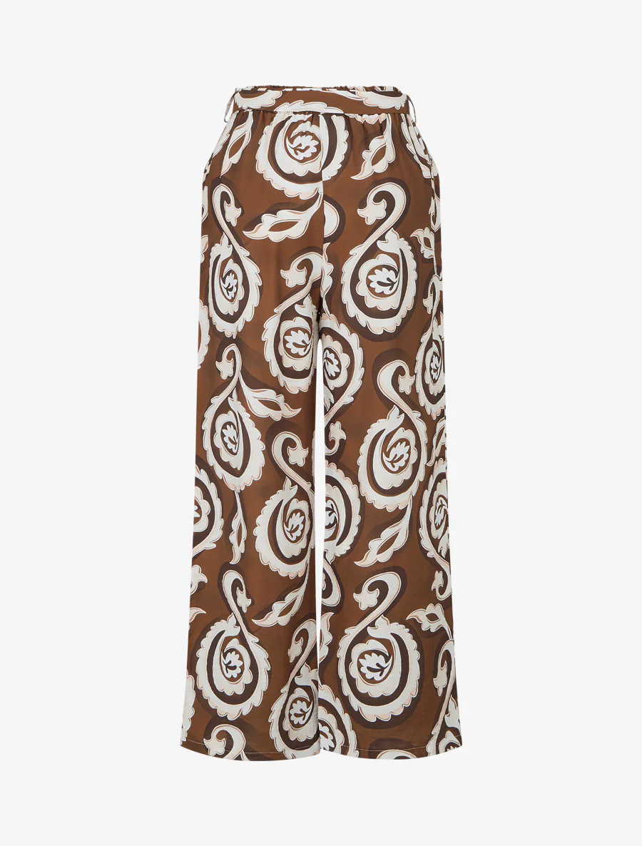 Recht gesneden broek met elastische taille en arabesk print. - Bruin - Image 2