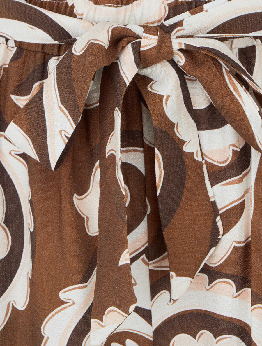 Recht gesneden broek met elastische taille en arabesk print. - Bruin - Image 3