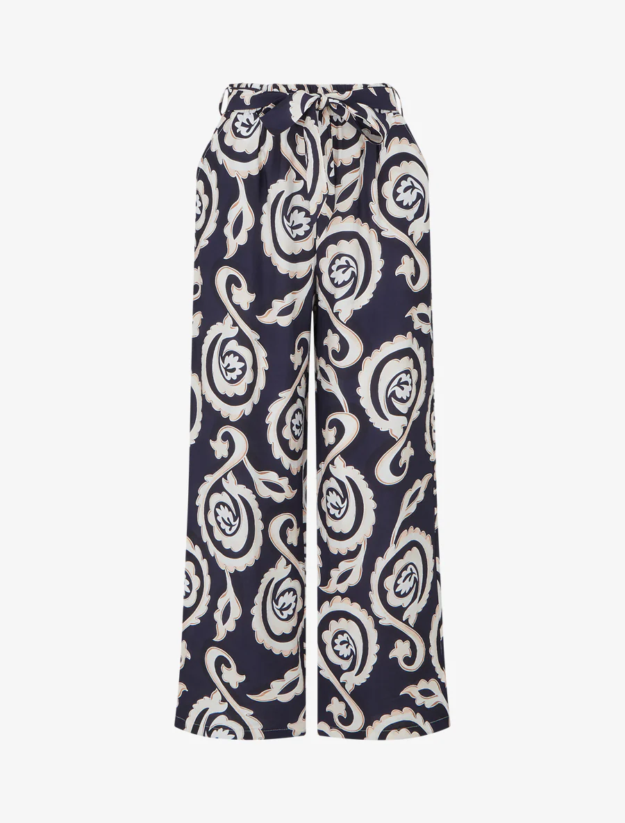 Recht gesneden broek met elastische taille en arabesk print. - Marine