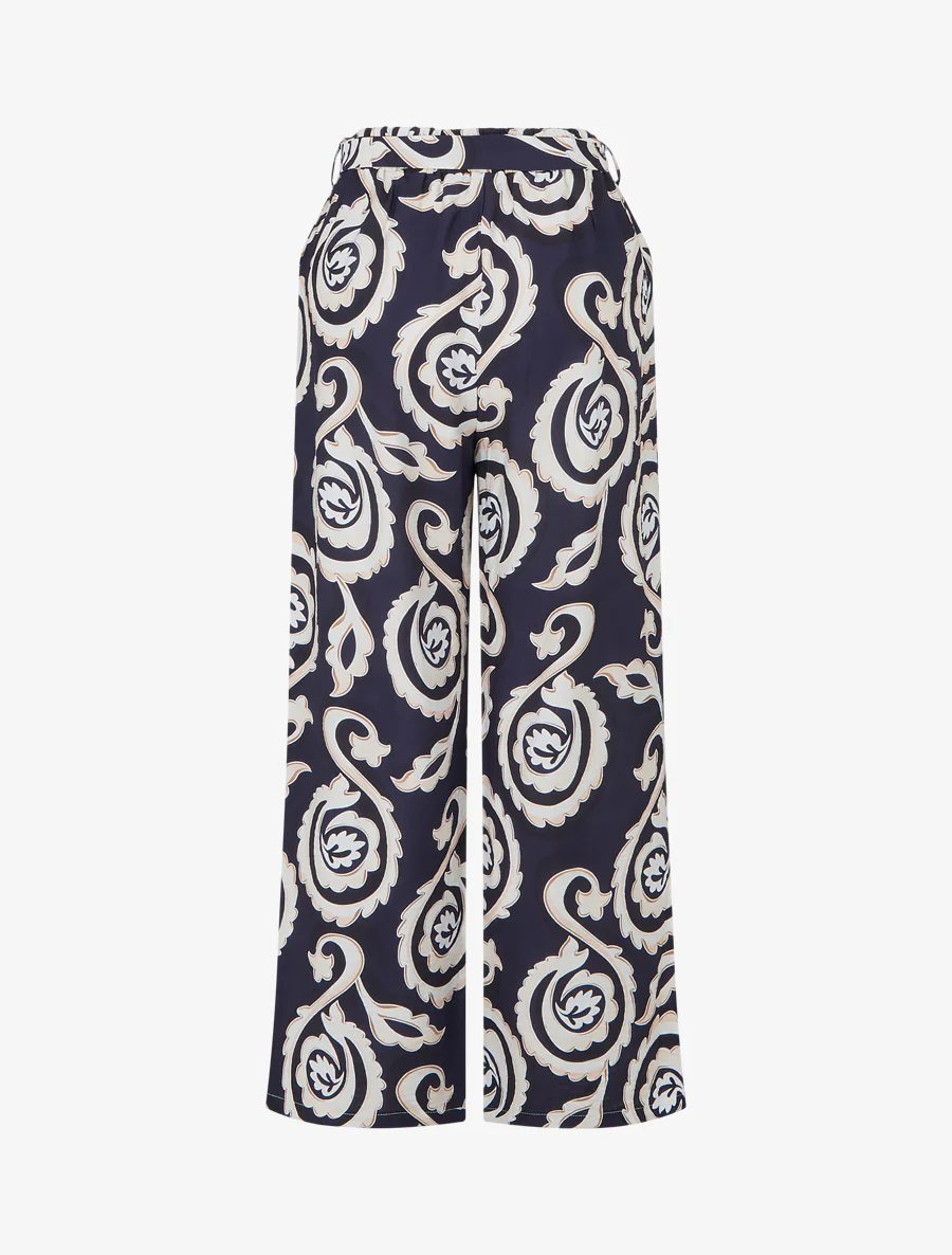 Recht gesneden broek met elastische taille en arabesk print. - Marine - Image 2