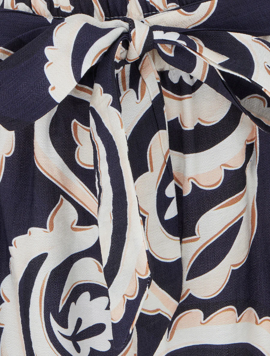 Recht gesneden broek met elastische taille en arabesk print. - Marine - Image 3