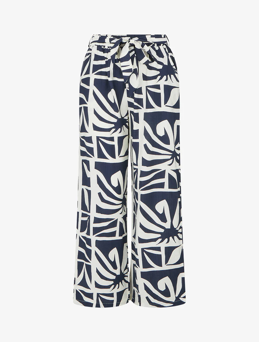 Recht gesneden broek met elastische taille en grafische print - Marine