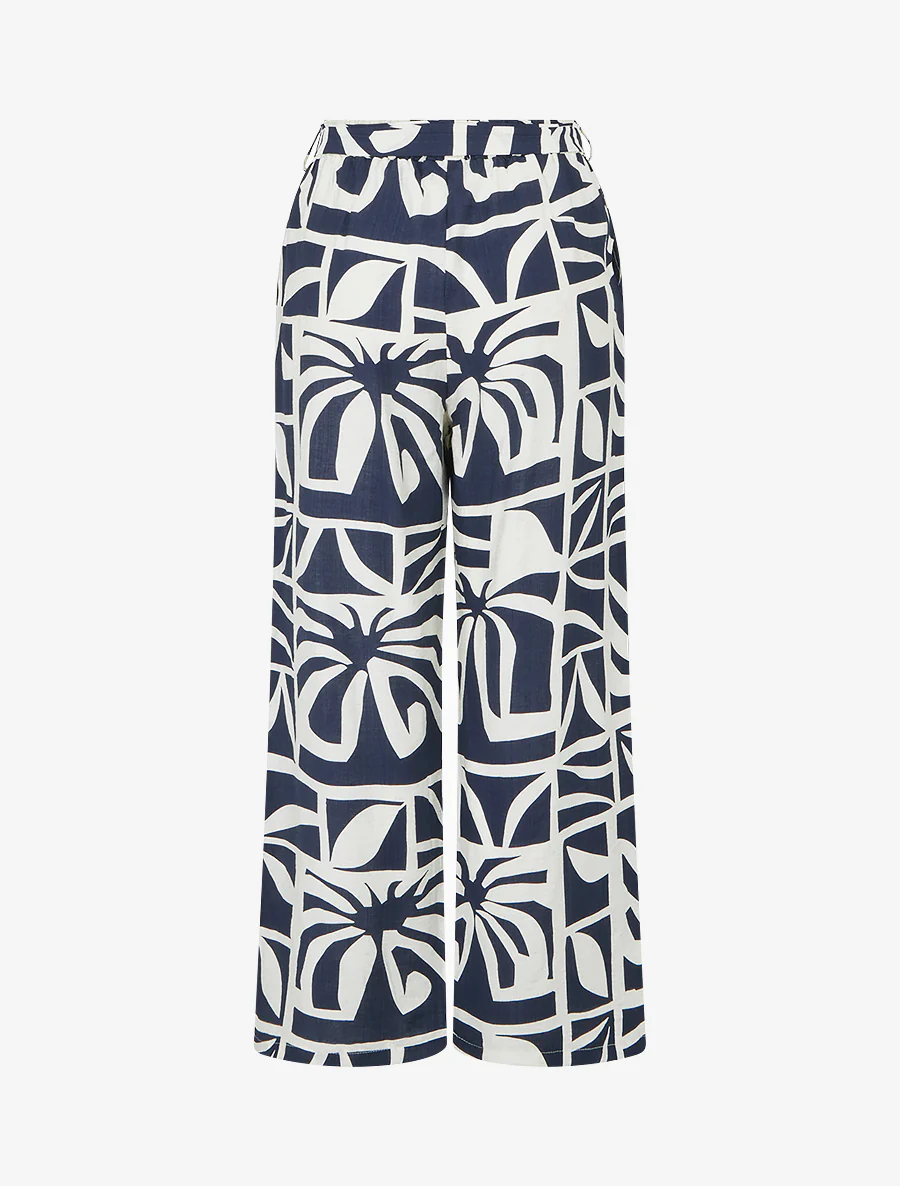 Recht gesneden broek met elastische taille en grafische print - Marine - Image 2