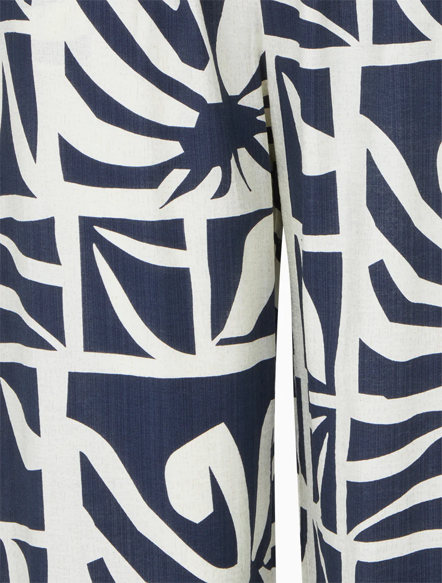 Recht gesneden broek met elastische taille en grafische print - Marine - Image 3