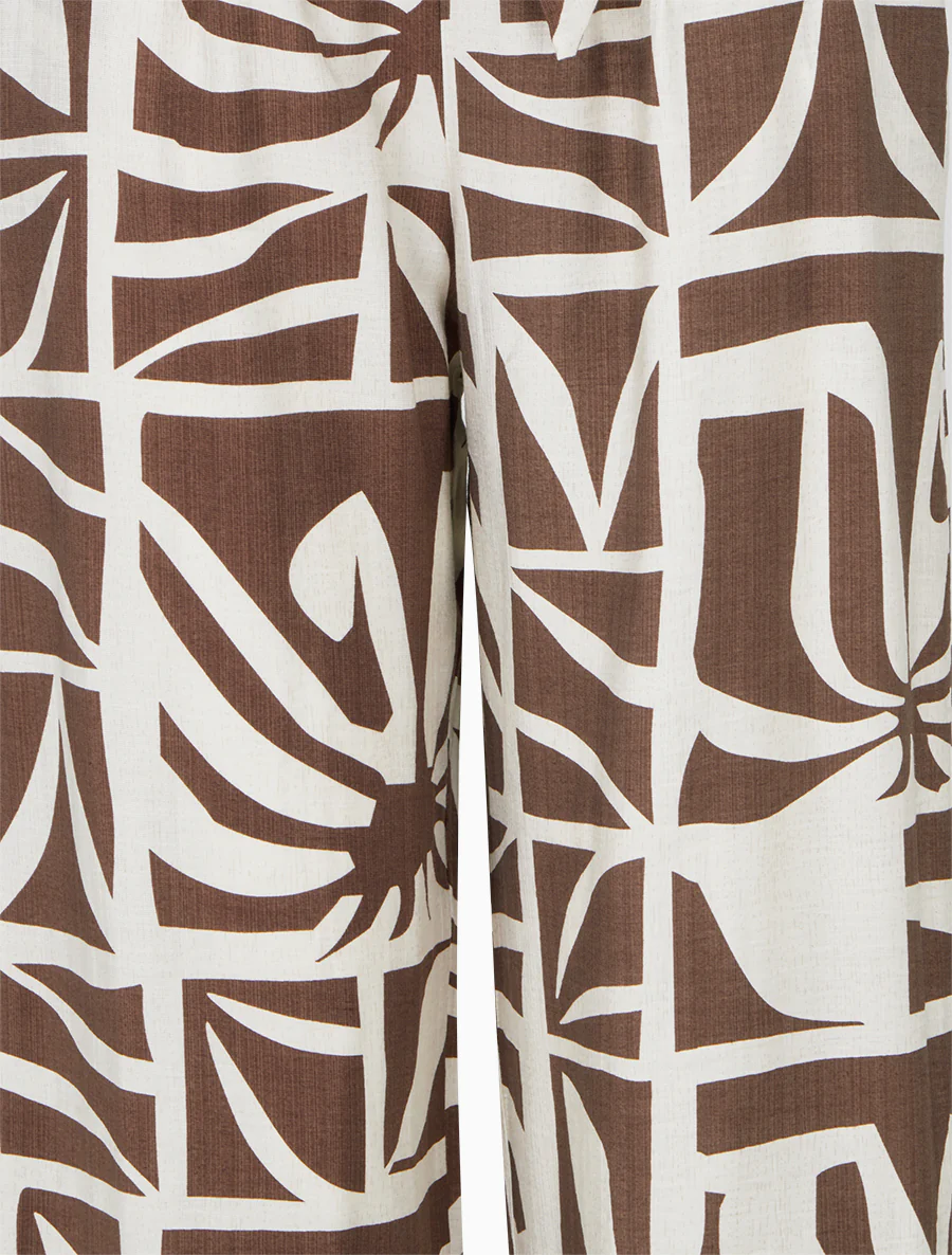 Recht gesneden broek met elastische taille en grafische print - Bruin - Image 3